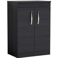 Nuie Athena 600 Floor Standing 2-door Vanity & Worktop - Black Woodgrain, Black