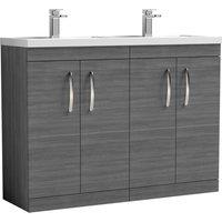 Nuie Athena 1200 Floor Standing 4-door Vanity & Polymarble Double Basin - Grey Woodgrain, Grey