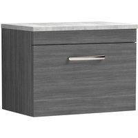 Nuie Athena 600 Wall Hung Single Drawer Vanity & Bellato Grey Worktop - Grey Woodgrain, Grey