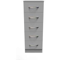 Welcome Furniture Ready Assembled Avon 5 Drawer Tallboy In Dusk Grey, Grey