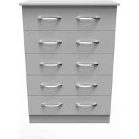 Welcome Furniture Ready Assembled Avon 5 Drawer Chest In Dusk Grey, Grey