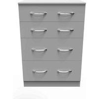 Welcome Furniture Ready Assembled Avon 4 Drawer Deep Chest In Dusk Grey, Grey
