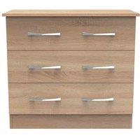 Welcome Furniture Ready Assembled Avon 3 Drawer Chest In Bardolino Oak, Brown