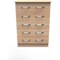Welcome Furniture Ready Assembled Avon 5 Drawer Chest In Bardolino Oak, Brown