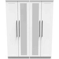Welcome Furniture Ready Assembled Beverley Tall 4 Door 2 Centre Mirrors Wardrobe In White Ash, White