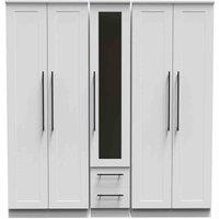 Welcome Furniture Ready Assembled Beverley Tall 5 Door 2 Drawer 1 Mirror Wardrobe In White Ash, White