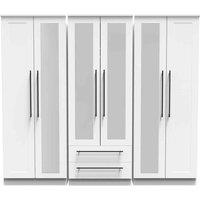 Welcome Furniture Ready Assembled Beverley Tall 6 Door 2 Drawer 2 Mirror Wardrobe In White Ash, White