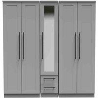 Welcome Furniture Ready Assembled Beverley Tall 5 Door 2 Drawer 1 Mirror Wardrobe In Dusk Grey, Grey