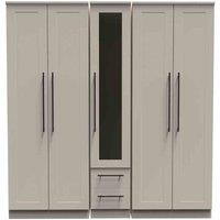 Welcome Furniture Ready Assembled Beverley Tall 5 Door 2 Drawer 1 Mirror Wardrobe In Kashmir Matt, Brown