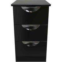 Welcome Furniture Ready Assembled Camden 3 Drawer Bedside Cabinet In Black Gloss, Black