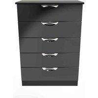 Welcome Furniture Ready Assembled Camden 5 Drawer Chest In Black Gloss, Black