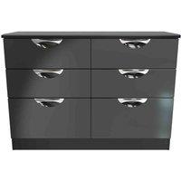 Welcome Furniture Ready Assembled Camden 6 Drawer Wide Chest In Black Gloss, Black