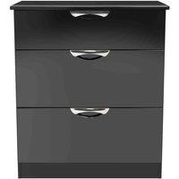 Welcome Furniture Ready Assembled Camden 3 Drawer Deep Chest In Black Gloss, Black