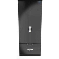 Welcome Furniture Ready Assembled Camden 2 Door 2 Drawer Wardrobe In Black Gloss, Black