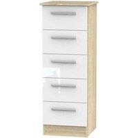 Welcome Furniture Ready Assembled Contrast 5 Drawer Tallboy In White & Bardolino Oak, White