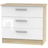 Welcome Furniture Ready Assembled Contrast 3 Drawer Chest In White & Bardolino Oak, White