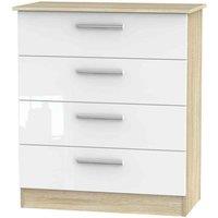 Welcome Furniture Ready Assembled Contrast 4 Drawer Chest In White & Bardolino Oak, White