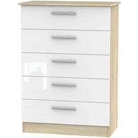 Welcome Furniture Ready Assembled Contrast 5 Drawer Chest In White & Bardolino Oak, White