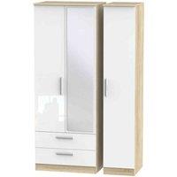 Welcome Furniture Ready Assembled Contrast Triple Mirror Wardrobe With 2 Drawers In White & Bardolino Oak, White
