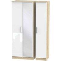 Welcome Furniture Ready Assembled Contrast Triple Mirror Wardrobe In White & Bardolino Oak, White