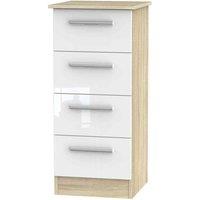 Welcome Furniture Ready Assembled Contrast 4 Drawer Tallboy In White & Bardolino Oak, White