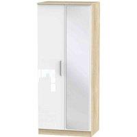 Welcome Furniture Ready Assembled Contrast 2 Door Mirrored Robe In White & Bardolino Oak, White