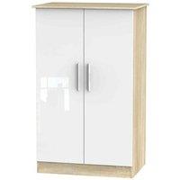 Welcome Furniture Ready Assembled Contrast 2 Door Midi Robe In White & Bardolino Oak, White