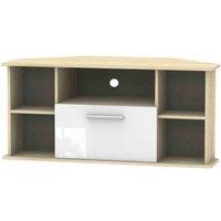 Welcome Furniture Ready Assembled Contrast Corner Tv Unit In White & Bardolino Oak, White