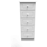 Welcome Furniture Ready Assembled Crystal 5 Drawer Tallboy In White Ash, White
