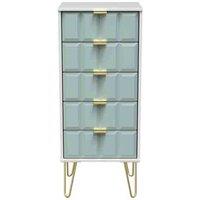 Welcome Furniture Ready Assembled Cube 5 Drawer Tallboy In Duck Matt & White, Blue