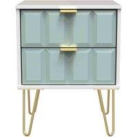 Welcome Furniture Ready Assembled Cube 2 Drawer Bedside Cabinet In Duck Matt & White, Blue