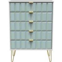 Welcome Furniture Ready Assembled Cube 5 Drawer Chest In Duck Matt & White, Blue