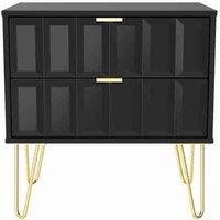 Welcome Furniture Ready Assembled Cube 2 Drawer Side Table In Deep Black, Black