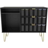 Welcome Furniture Ready Assembled Cube 3 Drawer Tv Unit In Deep Black, Black