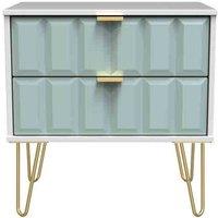 Welcome Furniture Ready Assembled Cube 2 Drawer Side Table In Duck Matt & White, Blue