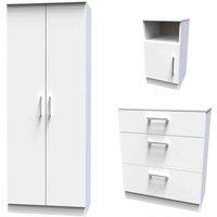 Welcome Furniture Ready Assembled Devon 3 Piece Set - Bedside 017 Chest 049 Wardrobe 060 In White Matt, White