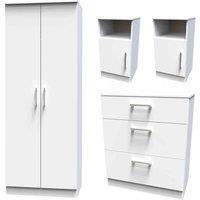 Welcome Furniture Ready Assembled Devon 4 Piece Set - 2X Bedside 017 Chest 049 Wardrobe 060 In White Matt, White