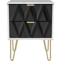 Welcome Furniture Ready Assembled Diamond 2 Drawer Bedside Cabinet In Deep Black & White, Black