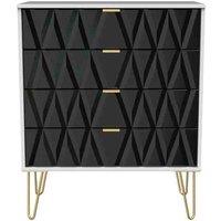 Welcome Furniture Ready Assembled Diamond 4 Drawer Chest In Deep Black & White, Black