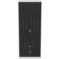 Welcome Furniture Ready Assembled Diamond 2 Door 2 Drawer Wardrobe In Deep Black & White, Black