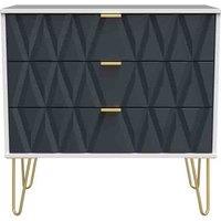 Welcome Furniture Ready Assembled Diamond 3 Drawer Chest In Indigo Matt & White, Blue