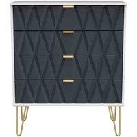 Welcome Furniture Ready Assembled Diamond 4 Drawer Chest In Indigo Matt & White, Blue