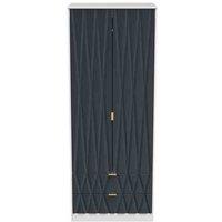 Welcome Furniture Ready Assembled Diamond 2 Door 2 Drawer Wardrobe In Indigo Matt & White, Blue