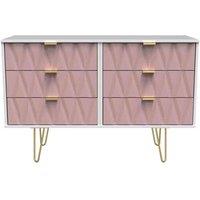Welcome Furniture Ready Assembled Diamond 6 Drawer Chest In Kobe Pink & White, Pink