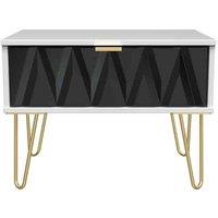 Welcome Furniture Ready Assembled Diamond 1 Drawer Wide Side Table In Deep Black & White, Black