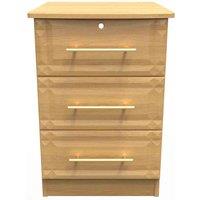 Welcome Furniture Ready Assembled Faye 3 Drawer Bedside Cabinet - Lockable In Modern Oak, Brown