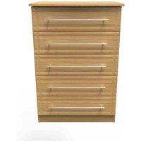 Welcome Furniture Ready Assembled Faye 5 Drawer Chest In Modern Oak, Brown