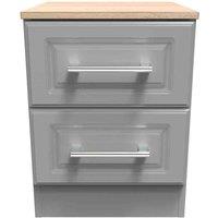 Welcome Furniture Ready Assembled Kent 2 Drawer Bedside Cabinet In Dusk Grey & Oak, Grey