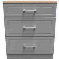 Welcome Furniture Ready Assembled Kent 3 Drawer Deep Chest In Dusk Grey & Oak, Grey