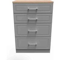Welcome Furniture Ready Assembled Kent 4 Drawer Deep Chest In Dusk Grey & Oak, Grey